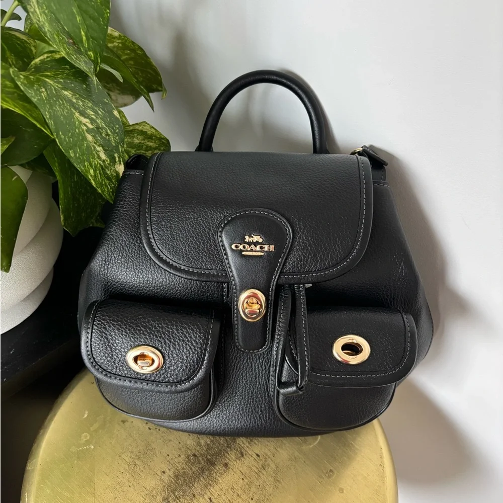 Coach Black Pebbled Leather Convertible Backpack with Gold Hardware - Picture 2 of 2